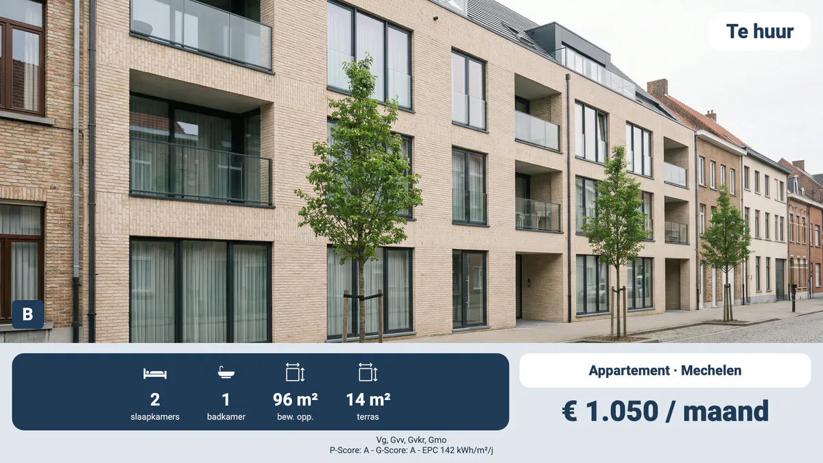 Voorbeeldscherm met een appartement te huur